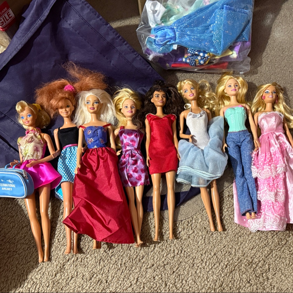 Barbie Mixed Outfit Doll Lot with Pink, Red, Blue and White Dresses